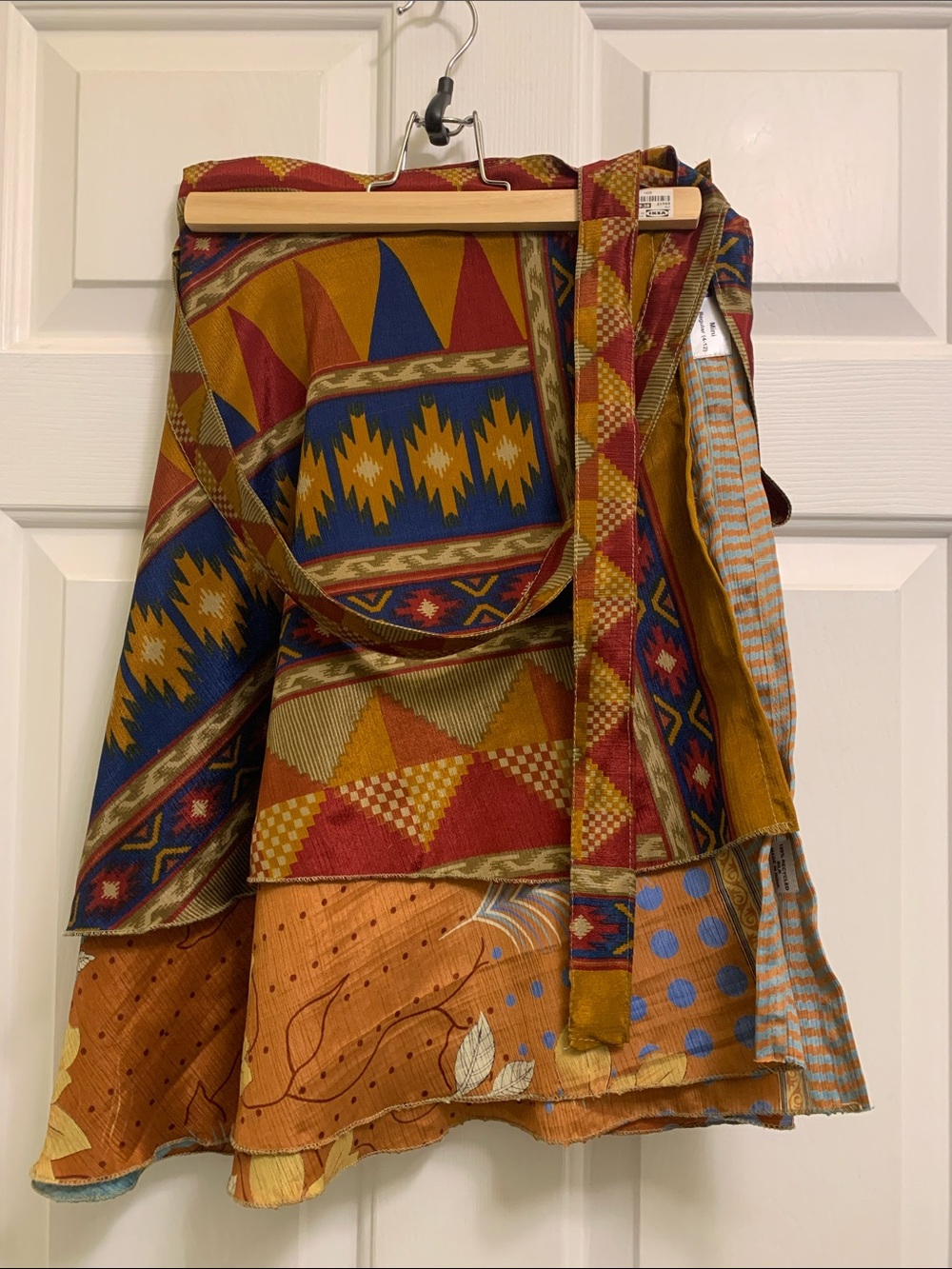 Bohemian Patchwork Circle Skirt in Mustard, Blue & Rust